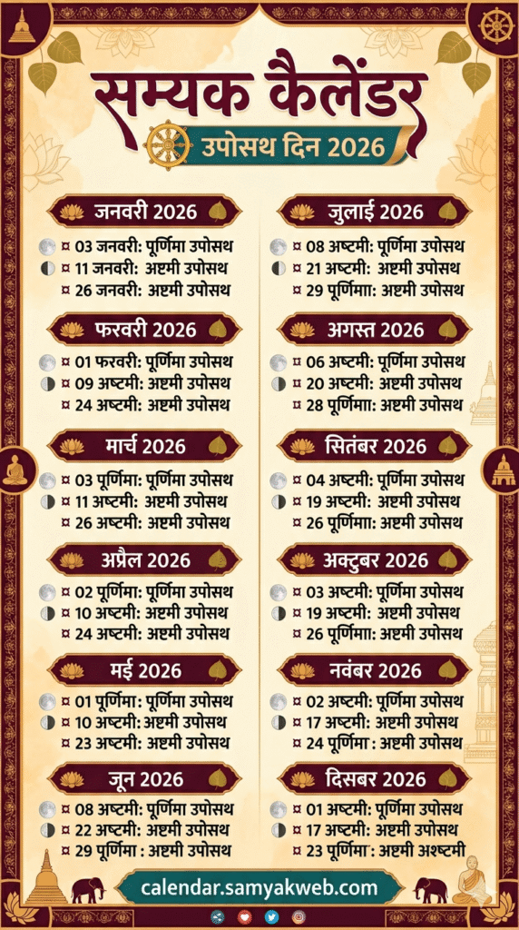 उपोसथ दिन सूची 2026 Uposath Day List 2026